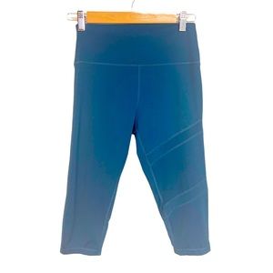 Zyia Active Teal Blue Crop Leggings Yoga Pants Athletic Workout Mesh Panel sz 12